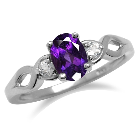 Natural African Amethyst White Gold Plated 925 Sterling Silver Engagement Ring RN0091144