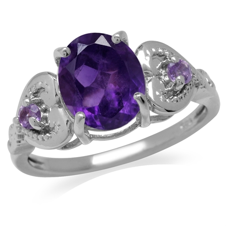 2.42ct. Natural African Amethyst White Gold Plated 925 Sterling Silver Heart Victorian Style Ring RN0091715