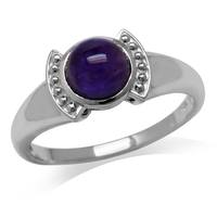 Cabochon Amethyst White Gold Plated 925 Sterling Silver Fashion Solitaire Ring RN0092281
