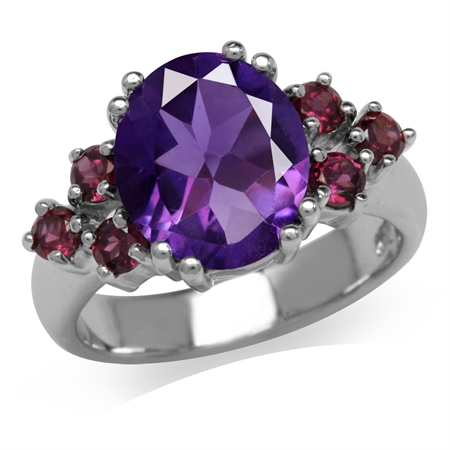 3.76ct. Natural African Amethyst & Rhodolite Garnet Gold Plated 925 Sterling Silver Cluster Ring RN0092293