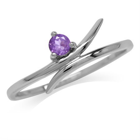 Petite Natural Amethyst White Gold Plated 925 Sterling Silver Bypass Promise Ring RN0092345