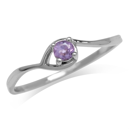 Petite Natural Amethyst White Gold Plated 925 Sterling Silver Solitaire Promise Ring RN0092349