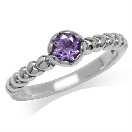 Natural Amethyst 925 Sterling Silver Heart Pattern Stack/Stackable Solitaire Ring RN0092430