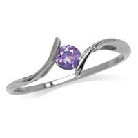 Petite Natural Amethyst 925 Sterling Silver White Gold Plated Promise Ring RN0092458
