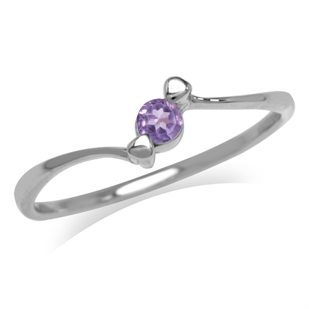 Petite Amethyst 925 Sterling Silver White Gold Plated Promise Ring RN0092474