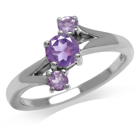 3-Stone Natural Amethyst White Gold Plated 925 Sterling Silver Ring RN0092545