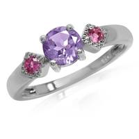 Natural Amethyst & Pink Tourmaline White Gold Plated 925 Sterling Silver Ring RN0092682