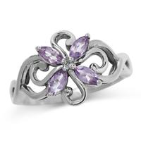 Natural Amethyst White Gold Plated 925 Sterling Silver Victorian Style Flower Ring RN0092999