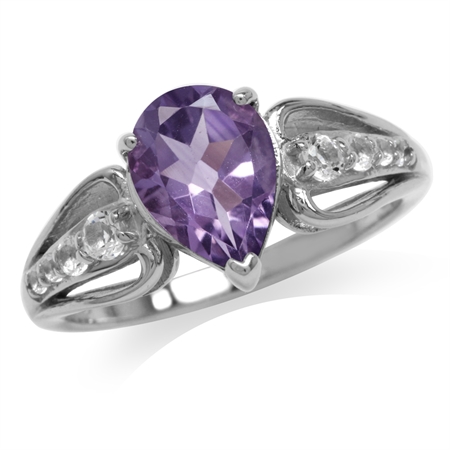 1.64ct. Natural Amethyst & White Topaz Gold Plated 925 Sterling Silver Engagement Ring RN0093398