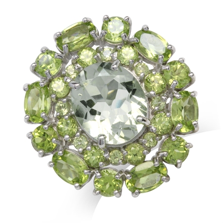 3.83ct. Natural Green Amethyst & Peridot White Gold Plated 925 Sterling Silver Cluster Cocktail Ring RN0093474