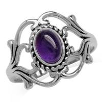 Cabochon Amethyst 925 Sterling Silver Victorian Style Rope Ring RN0093867