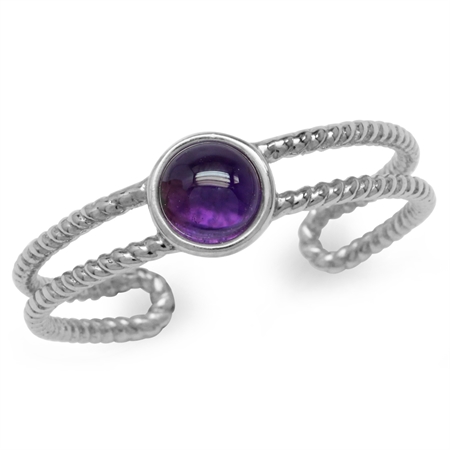 Cabochon Amethyst White Gold Plated 925 Sterling Silver Rope Solitaire Adjustable Ring RN0093875