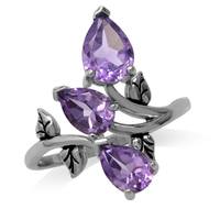 2.33ct. 3-Stone Natural Amethyst 925 Sterling Silver Bypass Leaf Ring RN0094006