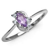 Natural Amethyst & White CZ Gold Plated 925 Sterling Silver Ring RN0094114
