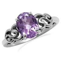 1.73ct. OV 9x7mm Natural Amethyst 925 Sterling Silver Victorian Style Ring RN0094201