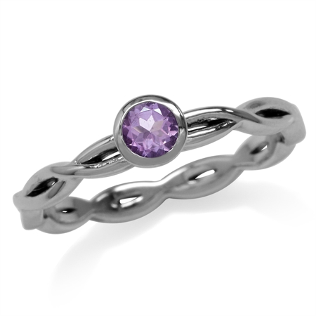 Natural Amethyst 925 Sterling Silver Stack/Stackable Ribbon Ring RN0094310