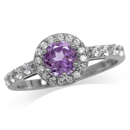 Natural Amethyst White Gold Plated 925 Sterling Silver Engagement Ring RN0094436