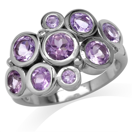 2.19ct. Natural Amethyst White Gold Plated 925 Sterling Silver Bezel Set Cluster Ring RN0094669