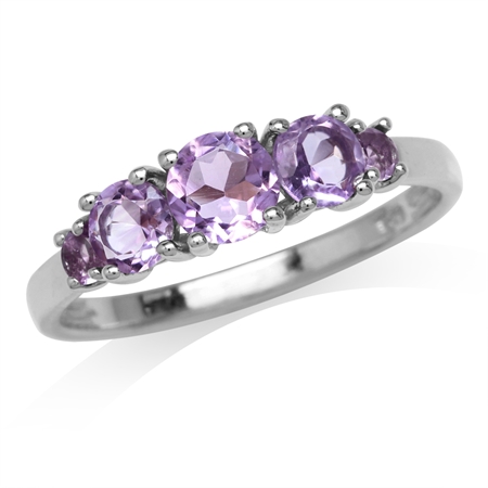 1.07ct. 5-Stone Natural Amethyst White Gold Plated 925 Sterling Silver Ring RN0094717