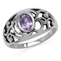 Natural Oval Shape Amethyst 925 Sterling Silver Filigree Swirl & Spiral Ring RN0094878