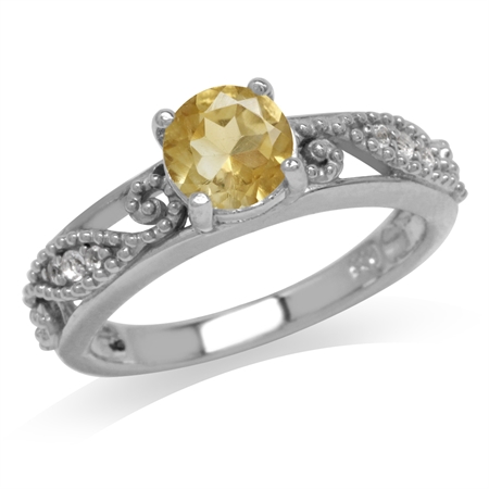 Natural Citrine & White Topaz Gold Plated 925 Sterling Silver Filigree Engagement Ring RN0092535