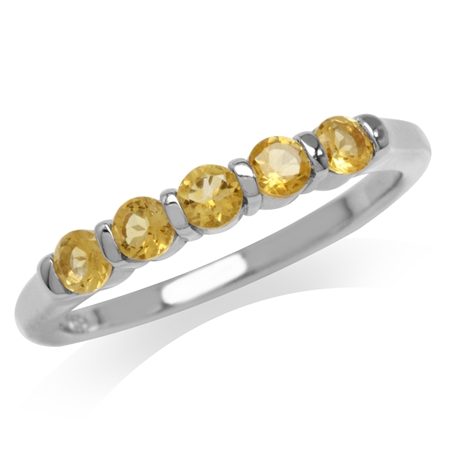 5-Stone Natural Citrine White Gold Plated 925 Sterling Silver Ring RN0092731