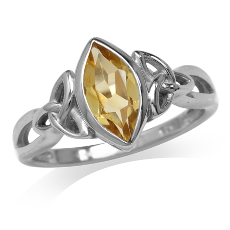 Natural Citrine White Gold Plated 925 Sterling Silver Triquetra Celtic Knot Solitaire Ring RN0093783