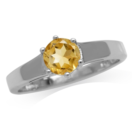 Natural Citrine White Gold Plated 925 Sterling Silver Solitaire Ring RN0094039