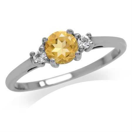 Petite Natural Citrine & White Topaz Gold Plated 925 Sterling Silver Ring RN0094100
