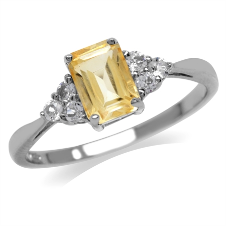 Natural Citrine & White CZ Gold Plated 925 Sterling Silver Engagement Ring RN0094138