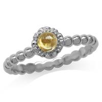 Cabochon Citrine White Gold Plated 925 Sterling Silver Flower Stack/Stackable Ring RN0094218