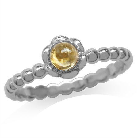 Cabochon Citrine White Gold Plated 925 Sterling Silver Filigree Flower Stack/Stackable Ring RN0094223