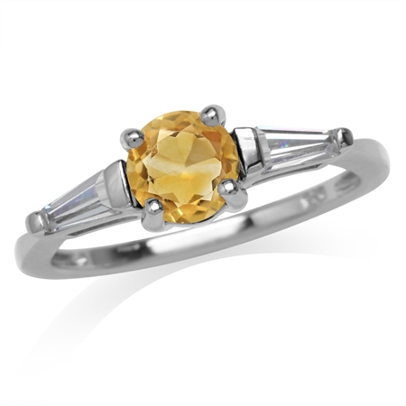 6MM Natural Round Shape Citrine White Gold Plated 925 Sterling Silver Engagement Ring RN0094627