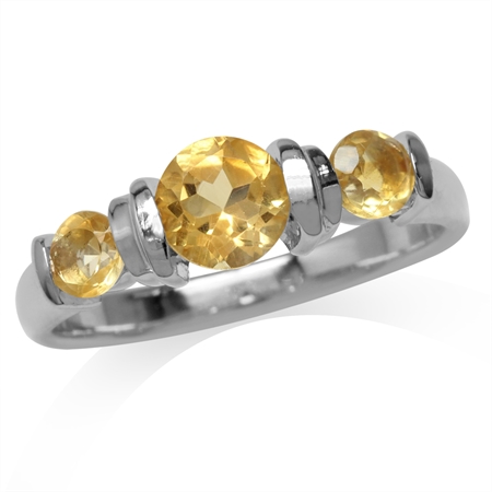 1.26ct. 3-Stone Natural Round Shape Citrine White Gold Plated 925 Sterling Silver Ring RN0094635