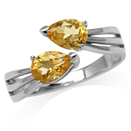 1.26ct. Natural Pear Shape Citrine White Gold Plated 925 Sterling Silver Bypass Ring RN0095209