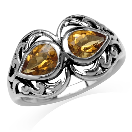 1.26ct. 7x5MM Natural Pear Shape Citrine 925 Sterling Silver Filigree Ring RN0095768