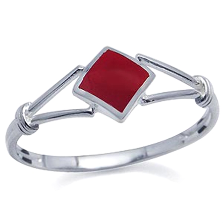 Petite Created Red Color Inlay White Gold Plated 925 Sterling Silver Knot Ring RN0028754