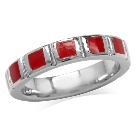 Created Red Coral White Gold Plated 925 Sterling Silver Eternity Ring RN0093416