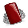 Created Red Coral Inlay White Gold Plated 925 Sterling Silver Swirl & Spiral Ring RN0094537