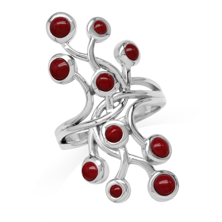 Created Red Coral White Gold Plated 925 Sterling Silver Ribbon Knot/Weave Wide Front Crawler Ring RN0095667