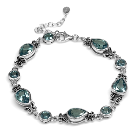 Simulated Color Change Alexandrite 925 Sterling Silver Balinese Style 7.25-8.75 Inch Adj. Bracelet BR0095874