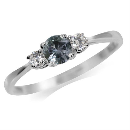 Petite Simulated Color Change Alexandrite & White CZ 925 Sterling Silver Promise Ring RN0089590