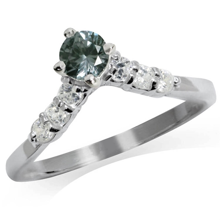 Simulated Color Change Alexandrite & White CZ 925 Sterling Silver V-Shape Ring RN0089591