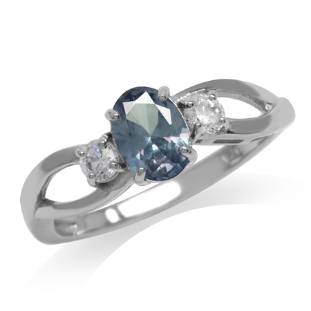 Simulated Color Change Alexandrite & White CZ Gold Plated 925 Sterling Silver Engagement Ring RN0092811