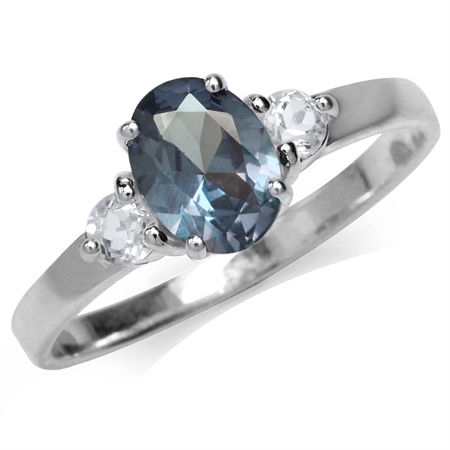 Simulated Color Change Alexandrite White Gold Plated 925 Sterling Silver Engagement Ring RN0093528