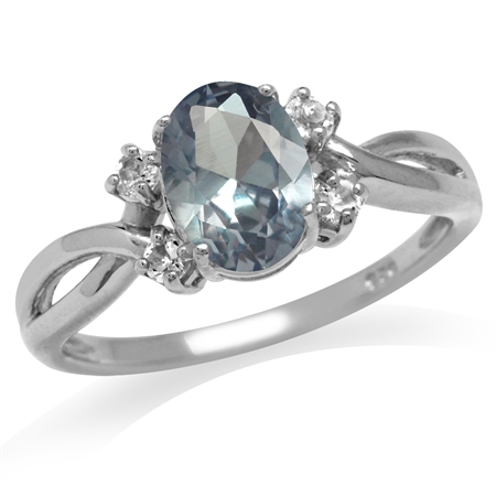 Simulated Color Change Alexandrite White Gold Plated 925 Sterling Silver Engagement Ring RN0093544