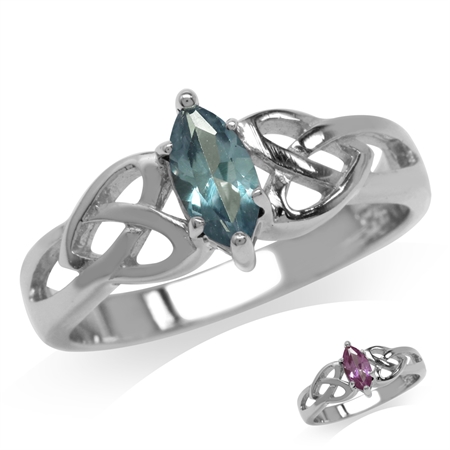 Simulated Color Change Alexandrite White Gold Plated 925 Sterling Silver Celtic Knot Heart Ring RN0094030