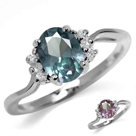 Simulated Color Change Alexandrite White Gold Plated 925 Sterling Silver Engagement Ring RN0094296