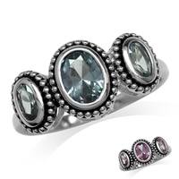 3-Stone Oval Shape Simulated Color Change Alexandrite 925 Sterling Silver Bali/Balinese Style Ring RN0094270