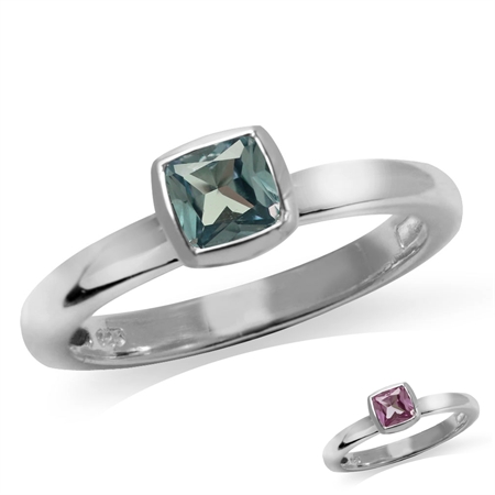 Cushion Cut Simulated Color Change Alexandrite 925 Sterling Silver Stack/Stackable Solitaire Ring RN0094591